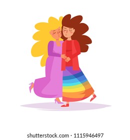 Lesbian couple Vector. Cartoon. Isolated art on white background. Flat