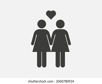 Lesbian couple vector icon isolated on white background. Homosexual couple sing. Two women and a heart pictogram.