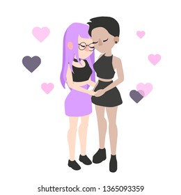 Lesbian couple of vector isometric hipster girl
