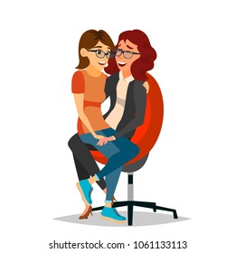 Lesbian Couple Vector. Two Hugging Women. Same Sex Marriage. Homosexual Couple Of Girls. LGBT. Isolated Flat Cartoon Character Illustration

