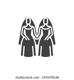 Lesbian couple wedding vector icon. filled flat sign for mobile concept and web design. Two brides in wedding dress glyph icon. Symbol, logo illustration. Vector graphics