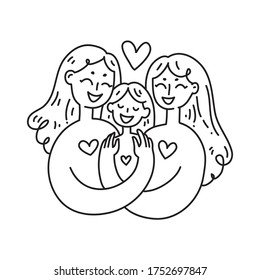 Lesbian family concept. LGBT  woman Couple. Vector illustration. Doodle style