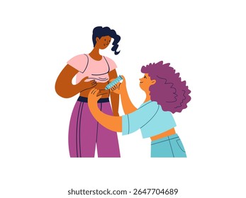 Lesbian family doing in vitro fertilization procedure. Vector hand drawn illustration girl giving hormone injection to her wife.