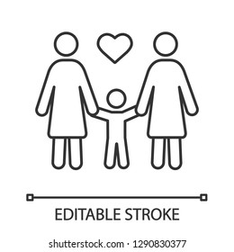 Lesbian Family Linear Icon. Thin Line Illustration. Same Sex Parenting. Lesbian Adoption. LGBT Parents. Contour Symbol. Vector Isolated Outline Drawing. Editable Stroke