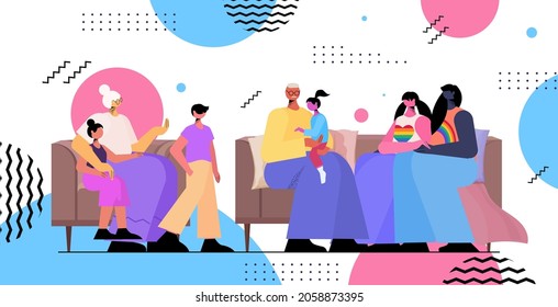 lesbian family with parents and children spending time together transgender love LGBT community concept