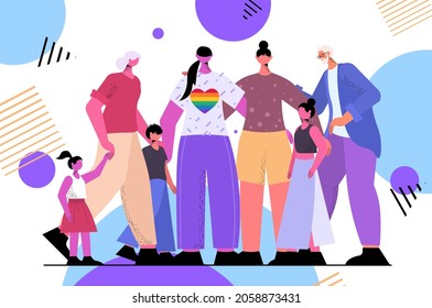 lesbian family with parents and children standing together transgender love LGBT community concept