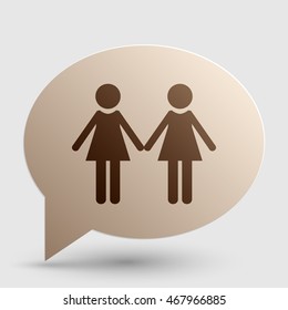 Lesbian family sign. Brown gradient icon on bubble with shadow.