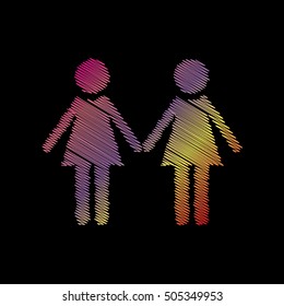 Lesbian family sign. Coloful chalk effect on black backgound.