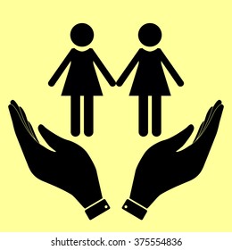 Lesbian family sign. Flat style icon vector illustration.