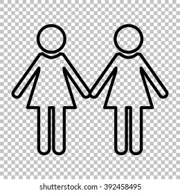 Lesbian family sign. Line icon on transparent background