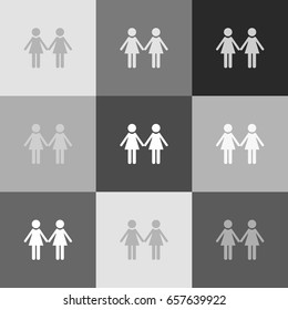 Lesbian family sign. Vector. Grayscale version of Popart-style icon.