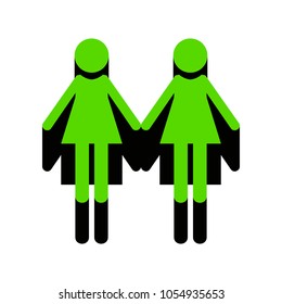 Lesbian family sign. Vector. Green 3d icon with black side on white background. Isolated.