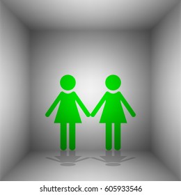 Lesbian family sign. Vector. Green icon with shadow in the room.