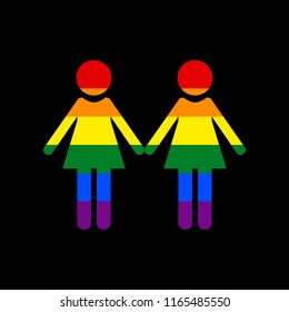 Lesbian family sign. Vector. Icon with colors of LGBT flag at black background.