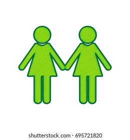 Lesbian family sign. Vector. Lemon scribble icon on white background. Isolated