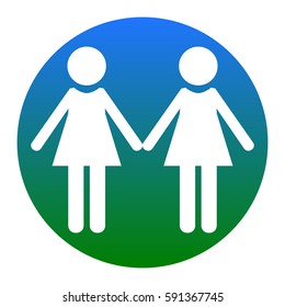 Lesbian family sign. Vector. White icon in bluish circle on white background. Isolated.