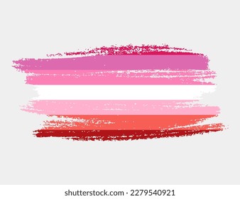 Bandera lesbiana pintada con pincel sobre fondo blanco. Concepto de derechos LGBT. Afiche de los modernos desfiles del orgullo. Ilustración del vector