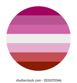 Lesbian flag symbol vector illustration. Woman love female. Lady and girl relationship. Strong feelings between lesbian partners. Support rights and sexual diversity. Lesbian badge circle sign.