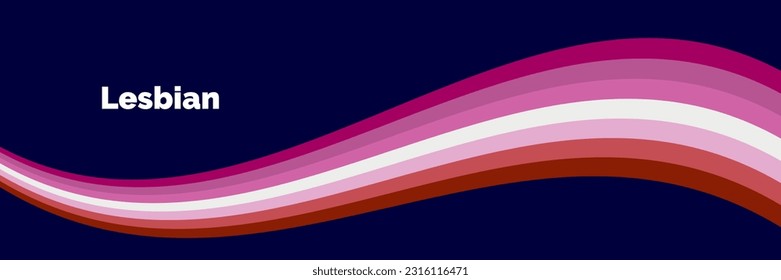 Lesbian Flag Wave Background. Trans Pride Flag stripes Illustration Isolated on dark blue Background