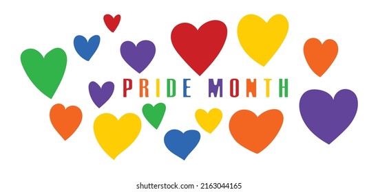 Lesbian Gay Bisexual Transgender LGBT Pride Month in June. LGBT Vector Card, Poster for Pride Month. LGBT flag. Rainbow love and hearts concept. Poster, card, banner and background.