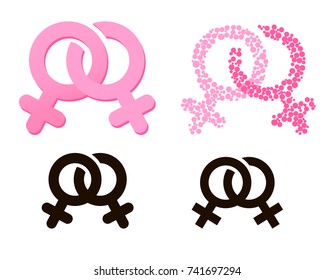 Lesbian gender sign vector. Flat iconic symbol, pink color, white background.
