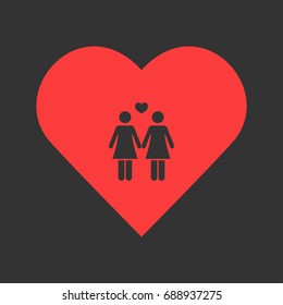 Lesbian icon flat. Simple pictogram on heart background. Vector illustration symbol