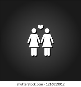 Lesbian icon flat. Simple White pictogram on black background with shadow. Vector illustration symbol