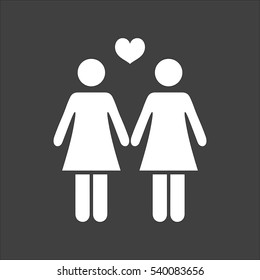 Lesbian icon flat. Vector white illustration isolated on black background. Flat symbol