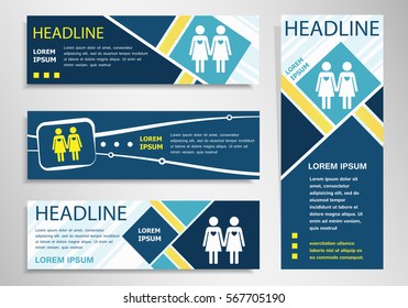Lesbian icon on horizontal and vertical banner. Lesbian symbol abstract banner, flyer design template. 