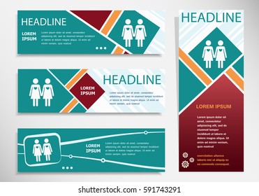 Lesbian icon on horizontal and vertical banner. Modern abstract flyer, banner, brochure design template. 