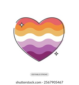 Lesbian icon. Pride love rainbow flags. Heart shaped sticker. LGBT symbol sign.