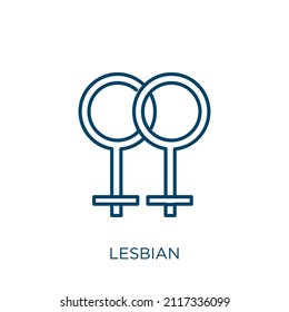 lesbian icon. Thin linear lesbian outline icon isolated on white background. Line vector lesbian sign, symbol for web and mobile