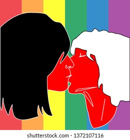 Lesbian kiss, lgbt vector