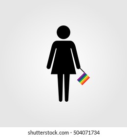 Lesbian with  LGBT rainbow flag vector icon
