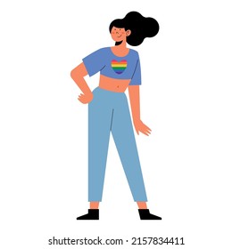 lesbian with lgbtq heart in shirt