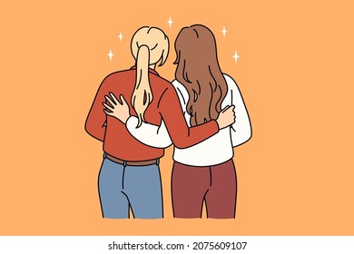 Lesbian love   homosexual couple concept  Two girls standing   embracing each other feeling loving couple vector illustration 