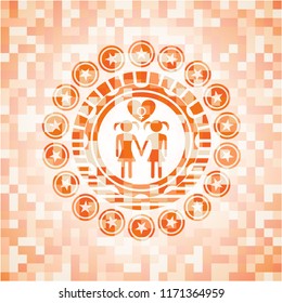 lesbian love icon inside abstract orange mosaic emblem