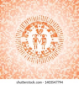 lesbian love icon inside abstract orange mosaic emblem