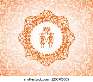 icono del amor de lesbianas dentro del emblema abstracto de mosaico naranja. 
