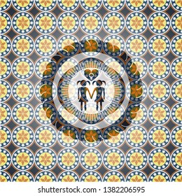 lesbian love icon inside arabic badge background. Arabesque decoration.
