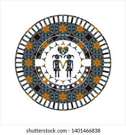lesbian love icon inside arabic style emblem. Arabesque decoration.