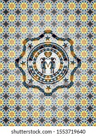 lesbian love icon inside arabic style emblem. Arabesque decoration.