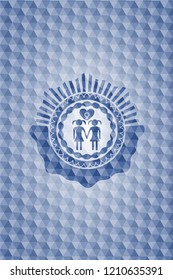 lesbian love icon inside blue hexagon emblem.