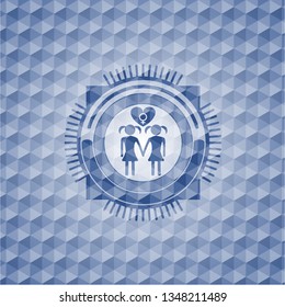 lesbian love icon inside blue polygonal badge.