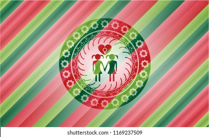lesbian love icon inside christmas colors style badge.