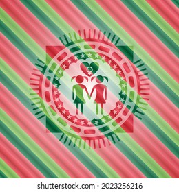 lesbian love icon inside christmas badge background. 