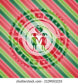 icono de amor lesbiana dentro del emblema del estilo de los colores de navidad. 