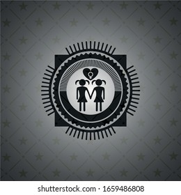 lesbian love icon inside dark emblem. Retro