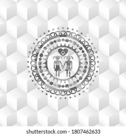 icono de amor lesbiana dentro del emblema gris con fondo blanco cubo geométrico. 