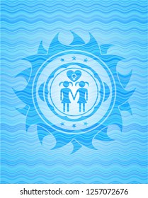 lesbian love icon inside light blue water emblem background.